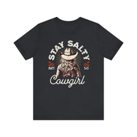 Stay Salty Tee featuring a cowboy hat design. This soft cotton unisex t-shirt offers a comfortable fit with ribbed knit collars and durable dual side seams.