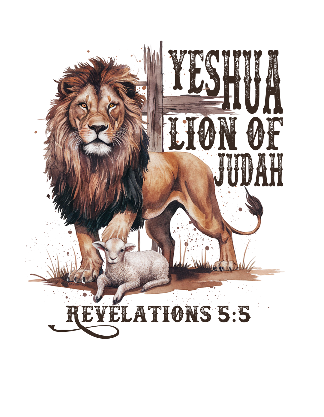 Yeshua Lion of Judah Tee featuring a lion and lamb illustration on a black background, embodying a classic unisex jersey short sleeve design.