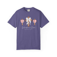 Purple God Made Me a Nana tee featuring rustic crosses with bows and Psalm 127:3, made of soft, durable, 100% ring-spun cotton.