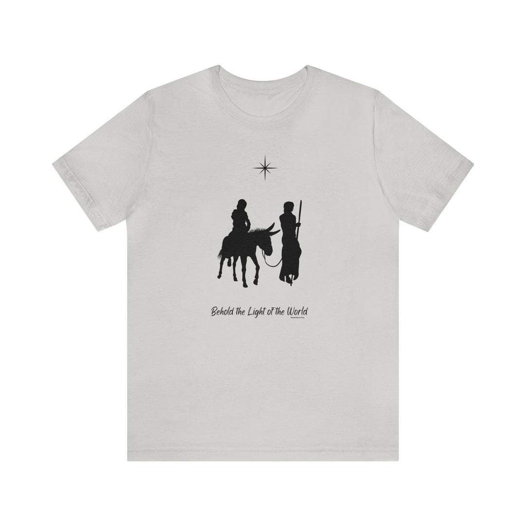 Unisex white tee featuring black silhouettes of people riding horses. Soft cotton, ribbed knit collar, and retail fit for comfort. Perfect for those who love unique graphic tees.