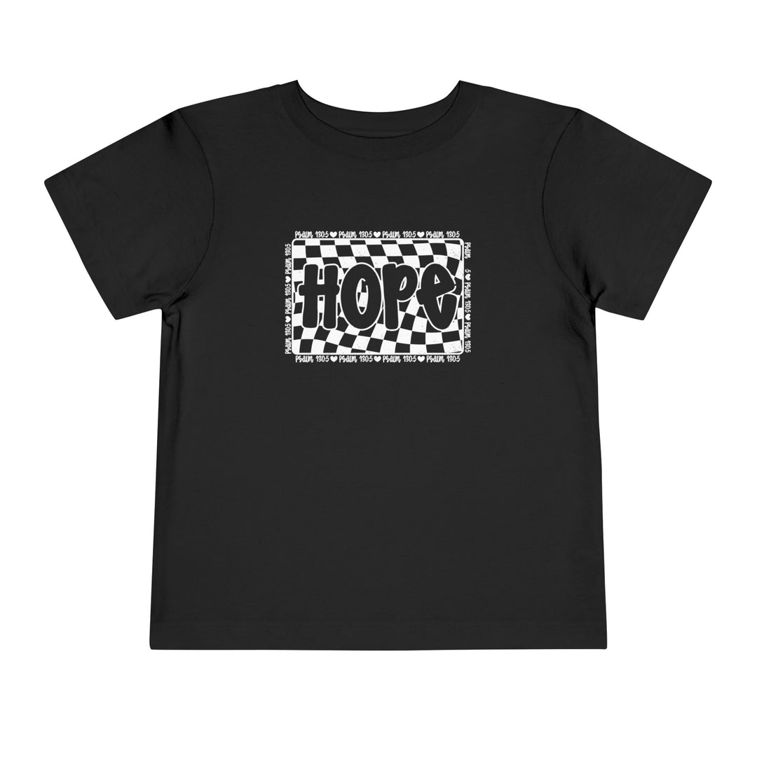 Hope Toddler Tee featuring a black and white checkered design on a short sleeve, made from 100% Airlume combed cotton for comfort.