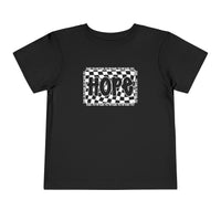 Hope Toddler Tee featuring a black and white checkered design on a short sleeve, made from 100% Airlume combed cotton for comfort.