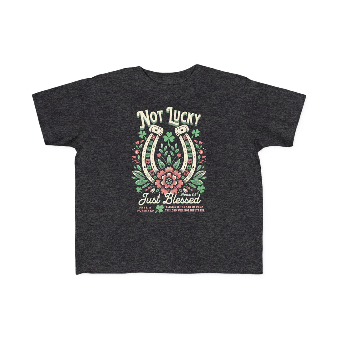 Blessed Toddler's Tee featuring a graphic design of flowers and horseshoes, crafted from soft, durable cotton, perfect for toddlers' sensitive skin.
