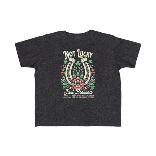 Blessed Toddler's Tee featuring a graphic design of flowers and horseshoes, crafted from soft, durable cotton, perfect for toddlers' sensitive skin.