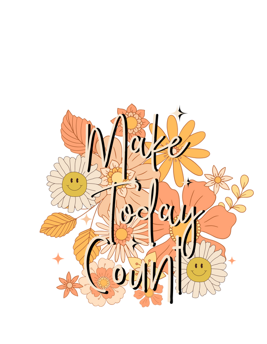 A comfortable unisex heavy blend crewneck sweatshirt, the Make Today Count Crew, features a flower design. 50% cotton, 50% polyester, ribbed knit collar, loose fit, medium-heavy fabric. Ideal for everyday wear.