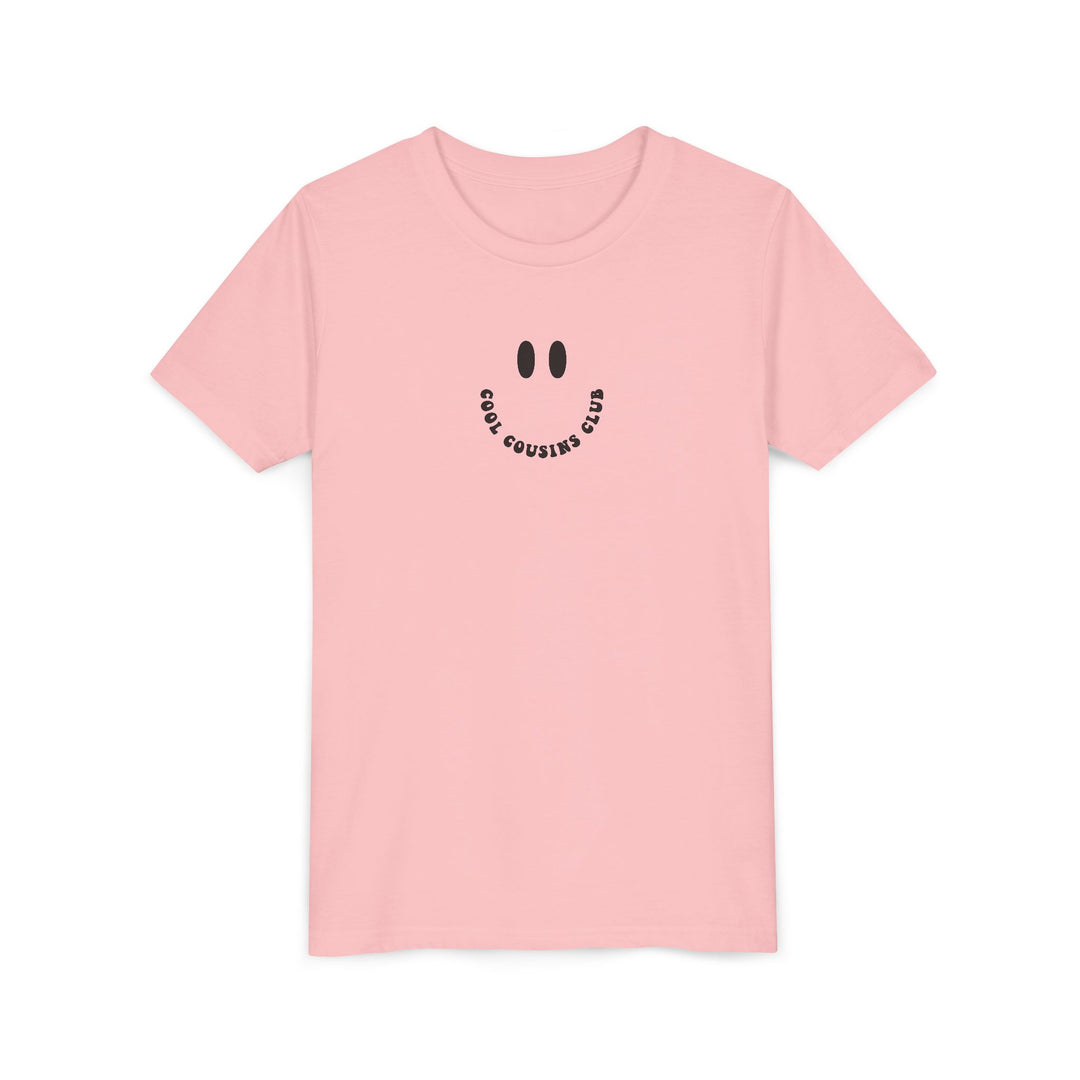 Cool Cousins Club Youth Tee, a lightweight, comfy short-sleeve shirt, perfect for kids' custom artwork, with durable side seams and ribbed elastic collar.