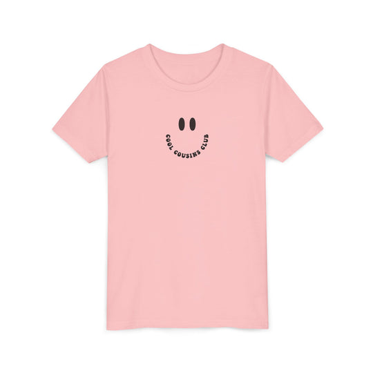 Cool Cousins Club Youth Tee, a lightweight, comfy short-sleeve shirt, perfect for kids' custom artwork, with durable side seams and ribbed elastic collar.