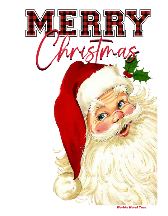 A cozy Christmas Santa Crew sweatshirt, featuring a cartoon Santa Claus illustration. Unisex, 50% cotton, 50% polyester, loose fit, ribbed knit collar, and no itchy side seams. Sizes from S to 5XL.