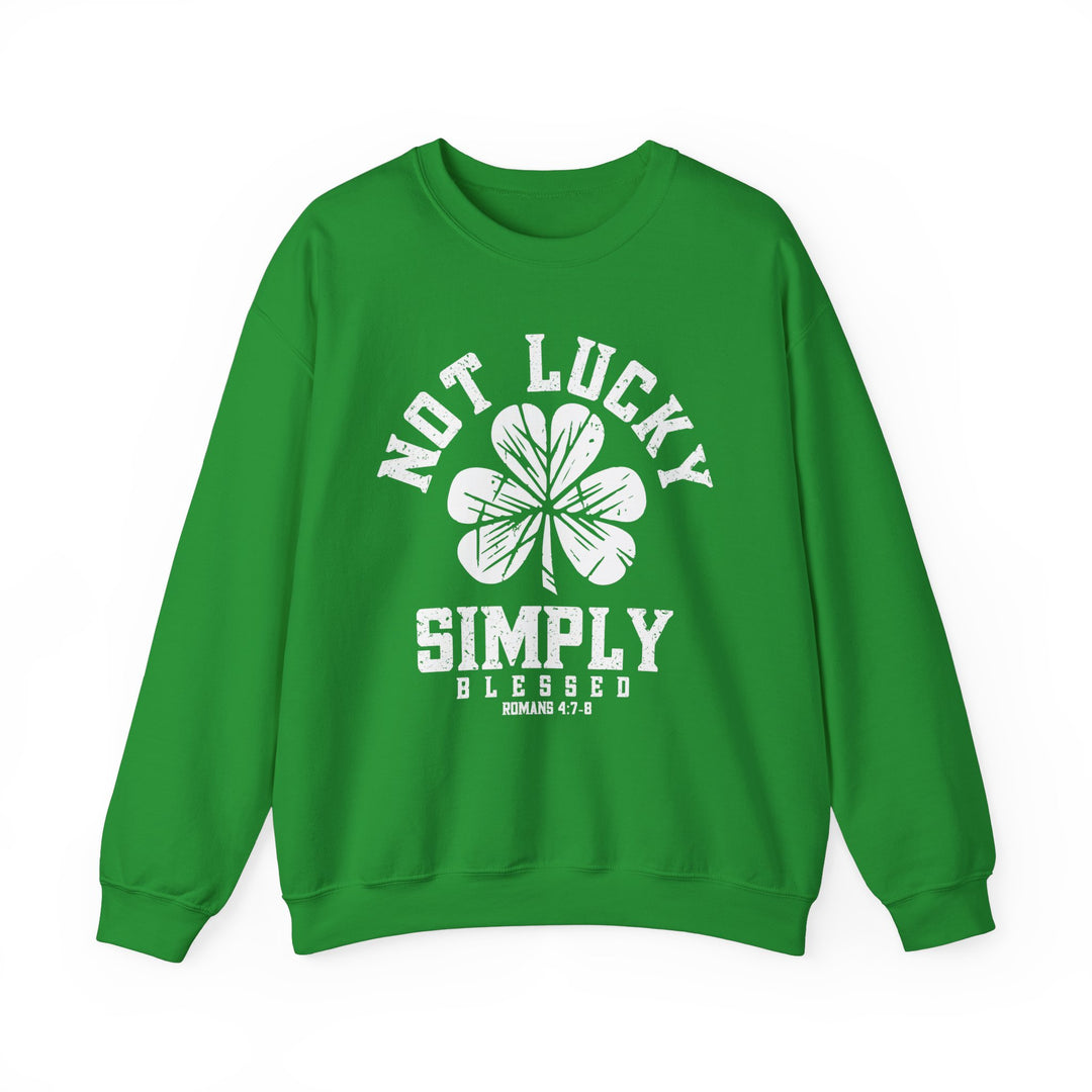 Not Lucky Crew: Green sweatshirt with a prominent four-leaf clover design, offering a loose fit and comfortable polyester-cotton blend. Ideal for casual, cozy wear.