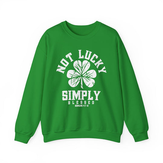 Not Lucky Crew: Green sweatshirt with a prominent four-leaf clover design, offering a loose fit and comfortable polyester-cotton blend. Ideal for casual, cozy wear.