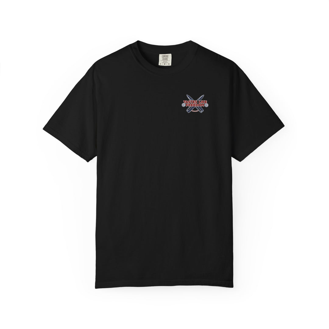 Defend the 2nd Tee: Relaxed fit, garment-dyed t-shirt made from durable, soft-washed 100% ring-spun cotton, offering comfort and style without side-seams.