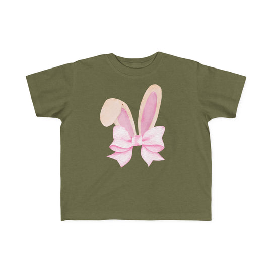 Bunny Bow Toddler Tee featuring watercolor rabbit ears with a pink bow, ideal for sensitive skin. Classic fit and perfect for toddlers' first adventures.
