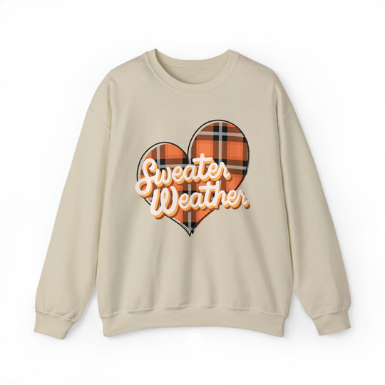 A cozy unisex heavy blend crewneck sweatshirt, the Sweater Weather Crew offers comfort with a ribbed knit collar and no itchy side seams. Made of 50% cotton and 50% polyester, featuring a loose fit and sewn-in label.