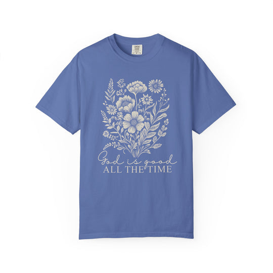 God is Good All the Time Tee, a relaxed fit, 100% ring-spun cotton shirt, offering durability with double-needle stitching and a classic crew neckline.