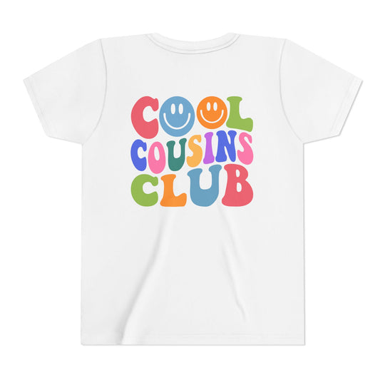 Youth short-sleeve tee, Cool Cousins Club, with a comfortable fit and soft, ring-spun cotton, ideal for displaying custom artwork.