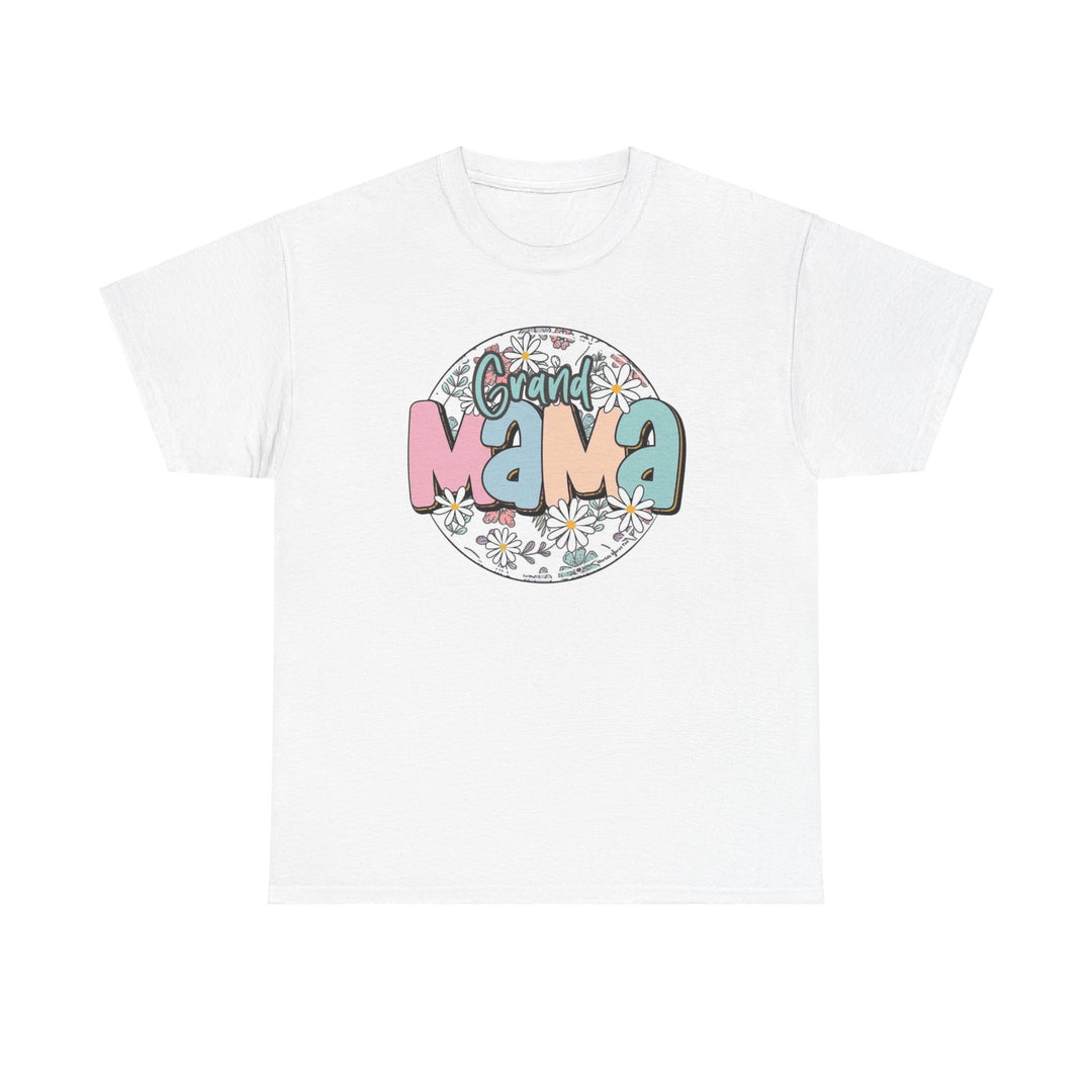 Unisex Sassy Grand Mama Flower Tee, a classic fit heavy cotton t-shirt with a graphic design. Features ribbed knit collar, no side seams, and durable tape on shoulders. Sizes S-5XL.