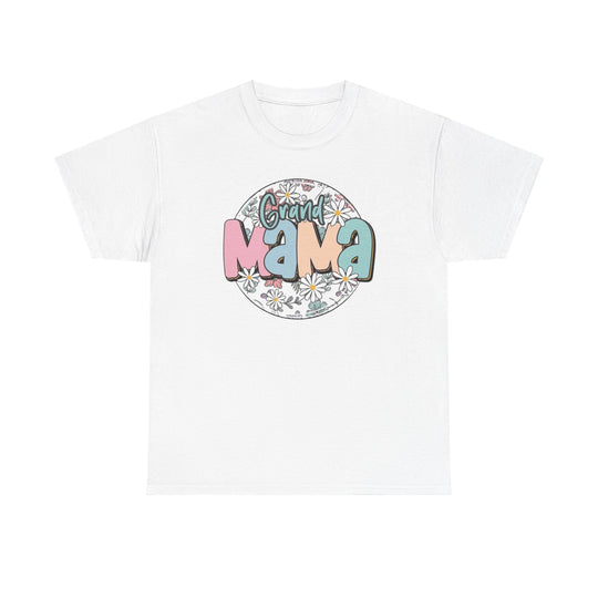 Unisex Sassy Grand Mama Flower Tee, a classic fit heavy cotton t-shirt with a graphic design. Features ribbed knit collar, no side seams, and durable tape on shoulders. Sizes S-5XL.
