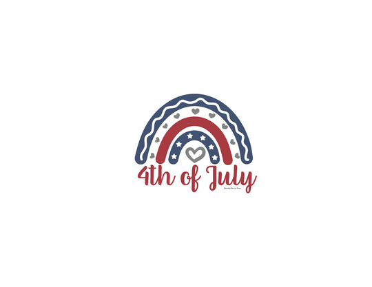 A 4th of July Toddler Tee featuring a rainbow with stars and hearts logo. Made of 100% combed ringspun cotton, light fabric, tear-away label, and a classic fit. Available in sizes 2T to 5-6T.