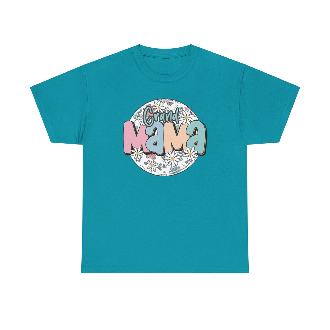 Unisex heavy cotton tee featuring a sassy grand mama flower design. Classic fit with ribbed knit collar for elasticity. No side seams for comfort. Medium weight fabric in various sizes.