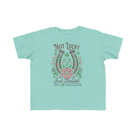 Blessed Toddler's Tee features a graphic with a horseshoe and flowers, perfect for sensitive skin with its soft, durable cotton fabric.