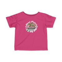 Hand Picked by GOD Baby Tee, a classic fit infant jersey tee, showcases ribbed knitting and taped shoulders for comfort and durability, ideal for toddlers.