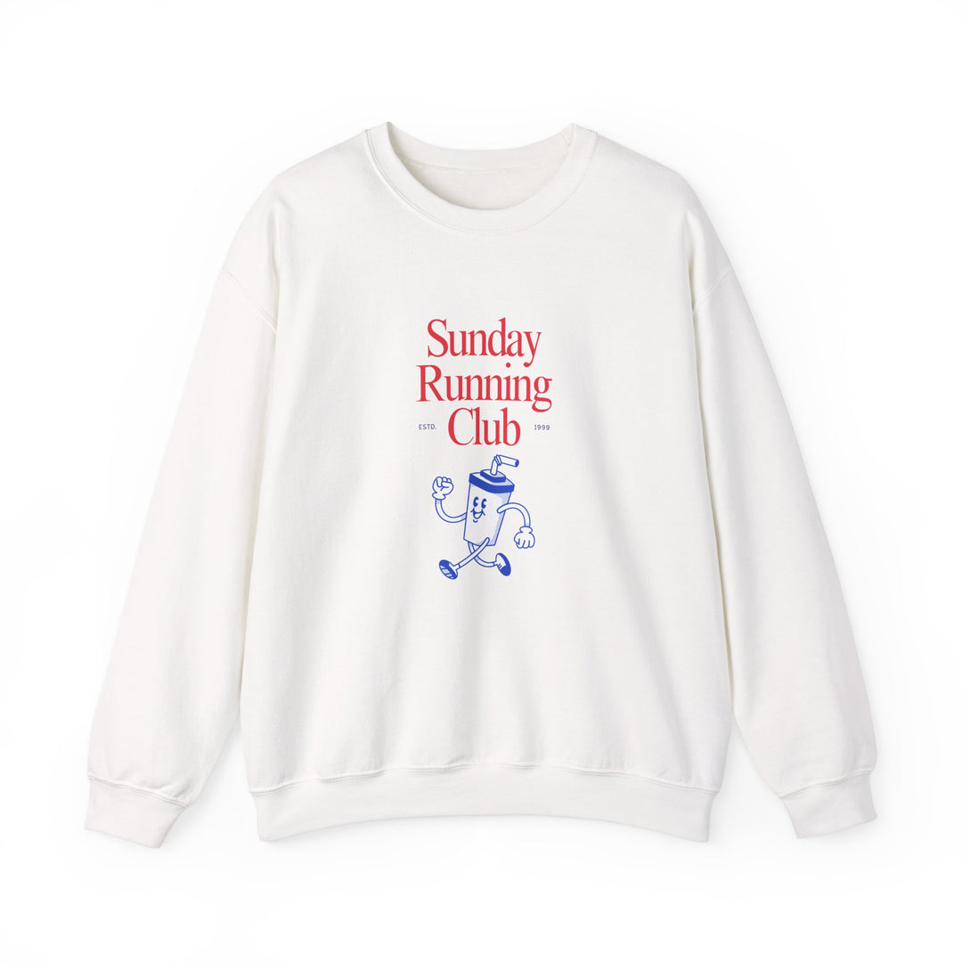 Unisex heavy blend crewneck sweatshirt titled Sunday Running Club, offering a comfortable, durable fit with ribbed collar, ideal for casual, cozy wear.