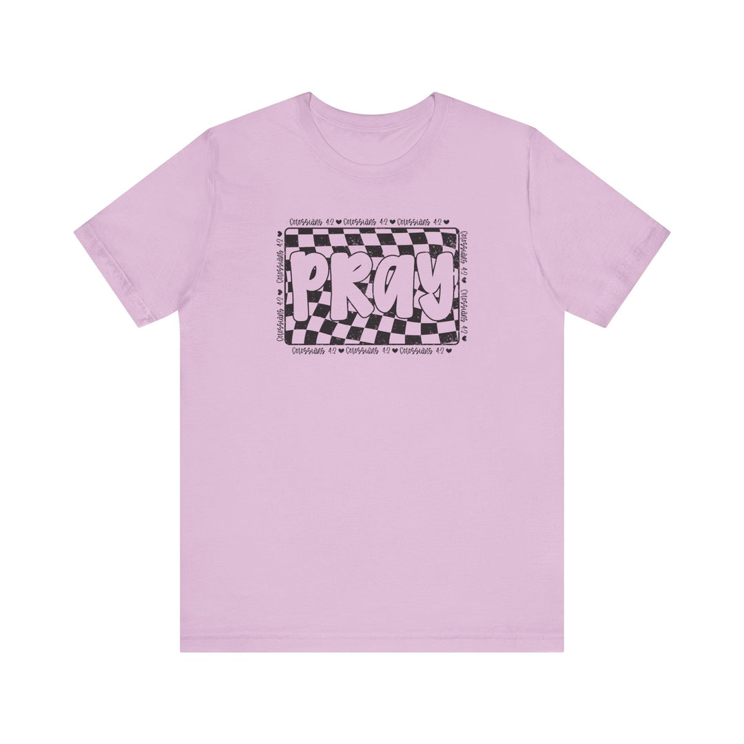 Pray Tee: A classic unisex jersey short sleeve t-shirt with ribbed knit collars, offering a comfortable fit and durable shape retention.