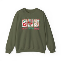 Here for the Snacks Crew sweatshirt features Disney snack graphics and festive slogan, offering cozy comfort with durable, ethically made fabric. Ideal for holiday-themed wear.