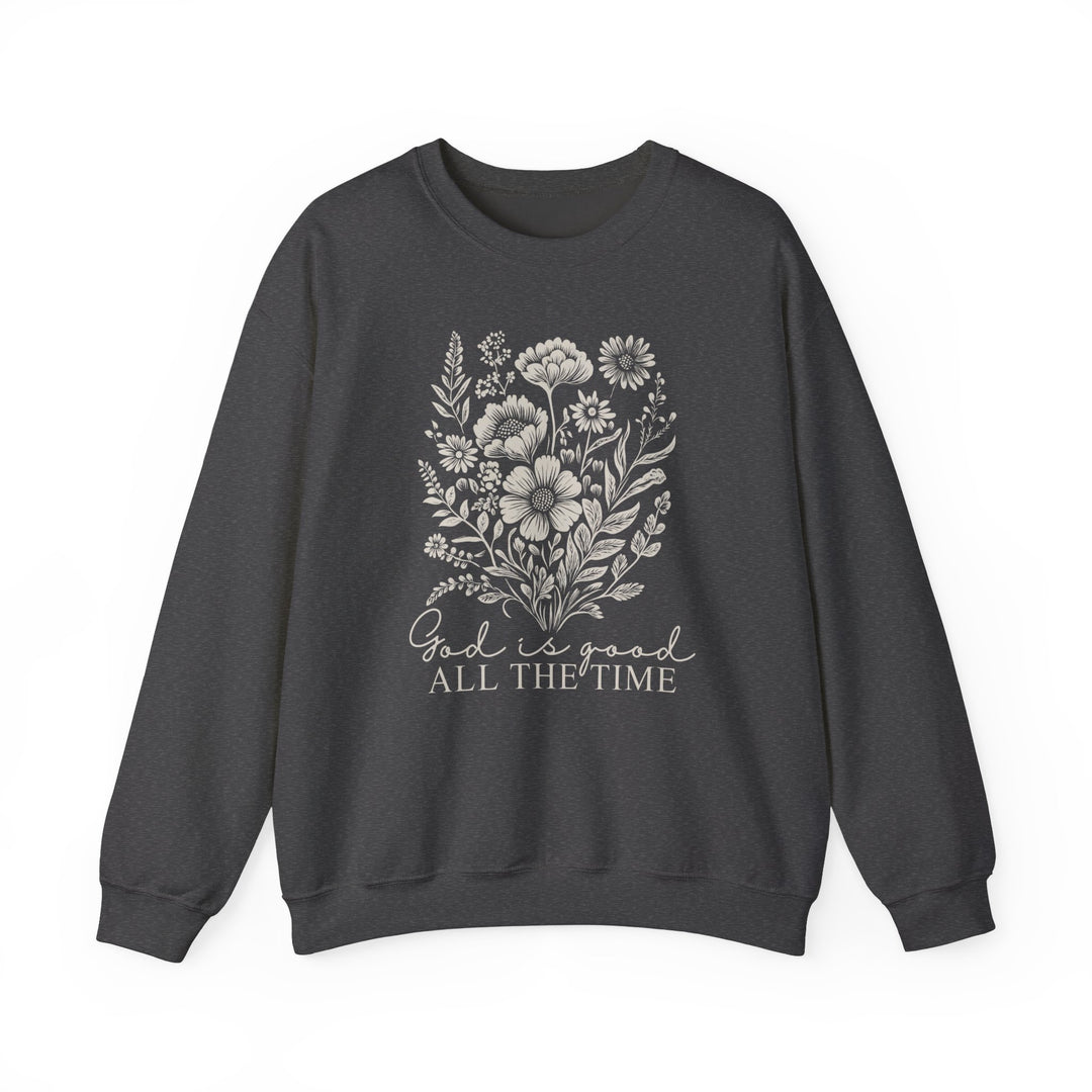 GOD is Good All the Time Crew: Unisex crewneck sweatshirt with ribbed collar, showcasing comfortable fit and durable stitching, perfect for cozy, stylish wear in colder months.