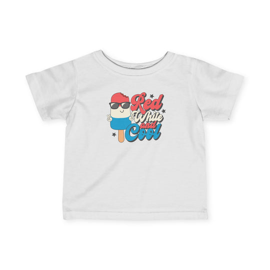 Red White and Cool Baby Tee with side seams and ribbed knitting for durability, designed for comfort and a classic fit for infants and toddlers.