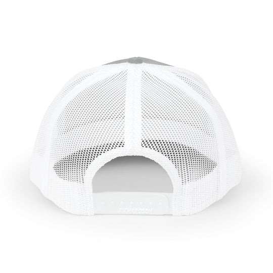 Rear view of the Jesus, the Truth, the Way, the Life Snapback Trucker Cap, showcasing its white mesh-back, adjustable snap closure, and six-panel construction.