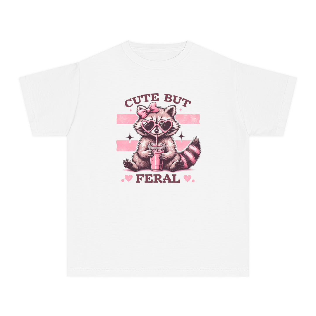 Cute but Feral Kids Tee: Soft-washed, garment-dyed, 100% combed ringspun cotton t-shirt, offers classic fit and comfort for active kids, perfect for studying or play.