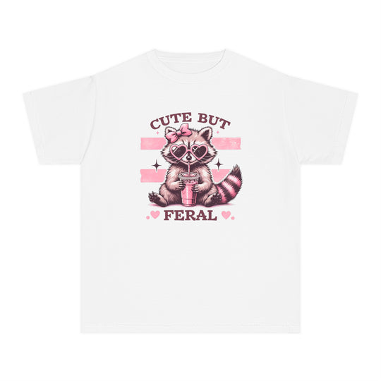 Cute but Feral Kids Tee: Soft-washed, garment-dyed, 100% combed ringspun cotton t-shirt, offers classic fit and comfort for active kids, perfect for studying or play.