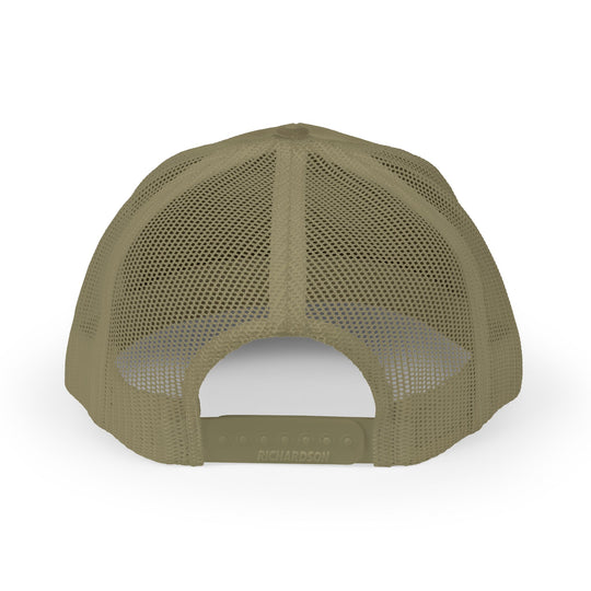 Back view of Believe Snapback Trucker Cap (Embroidery) with mesh panels, adjustable snap closure, and curved visor, showcasing durable, breathable design by Faith Family Designs.