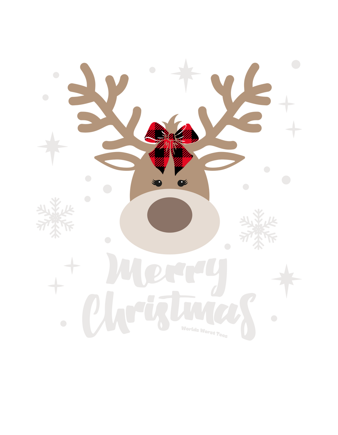 A custom toddler long-sleeve tee featuring a Girly Christmas Deer design with a reindeer wearing a bow. Made of 100% combed ringspun cotton, with a ribbed collar and EasyTear™ label for comfort and durability.
