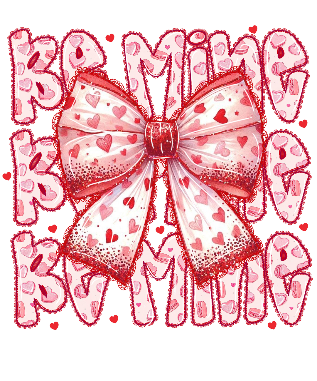 Be Mine Onesie featuring a pink-and-red ribbon bow with heart patterns, perfect for Valentine's. Soft cotton, ribbed edges, and easy-snap closure for infants.