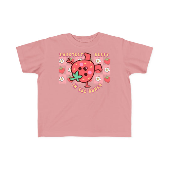 Sweetest Berry in the Bunch Toddler Tee, soft and durable for toddlers, features high-quality print, crafted from 100% combed ringspun cotton, classic fit, tear-away label.