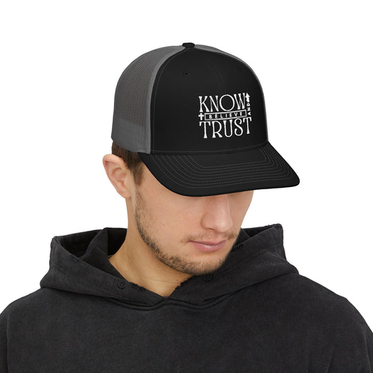Snapback Trucker Cap with embroidery, featuring a classic 6-panel design and pre-curved visor, offering style and comfort with an adjustable snap closure.
