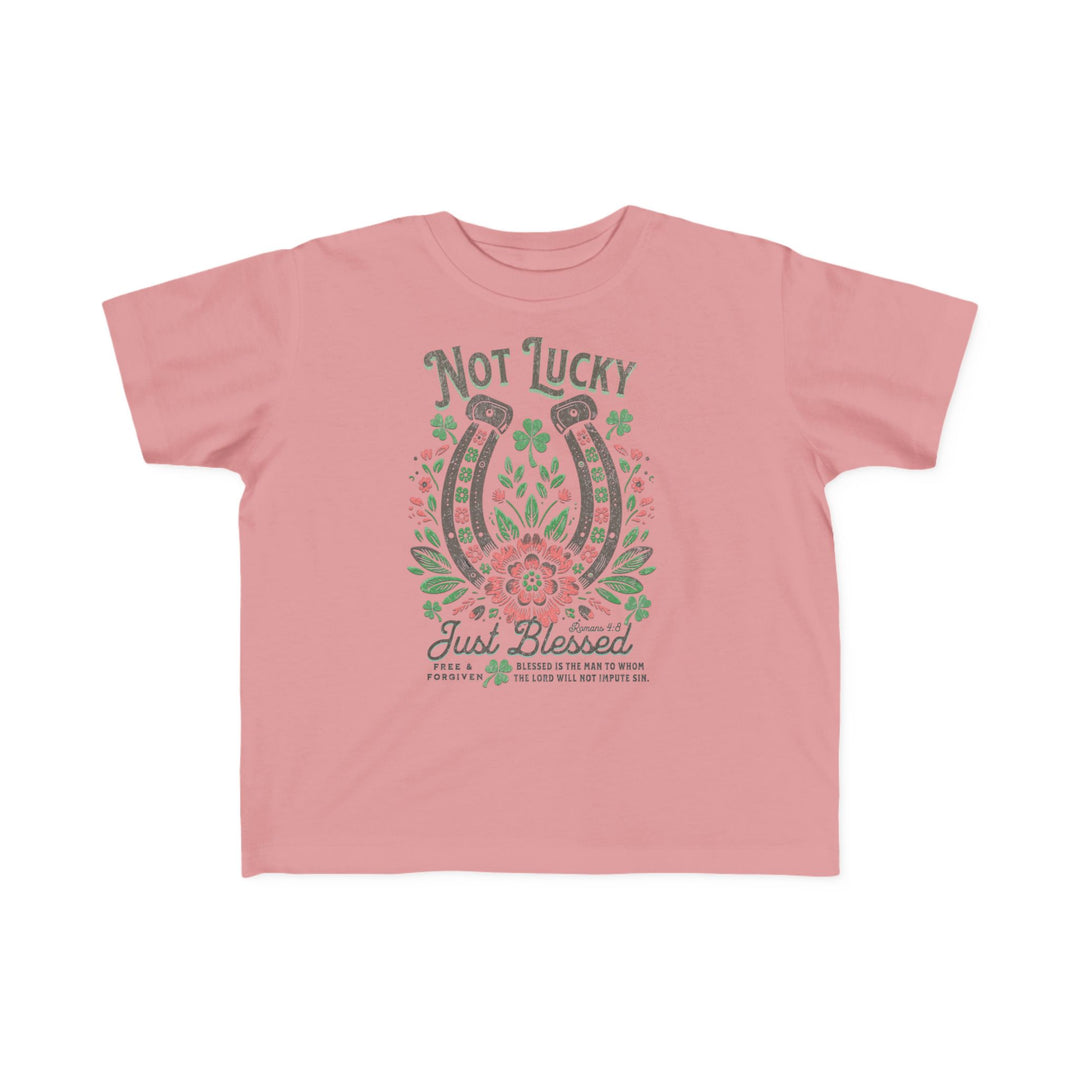 Blessed Toddler's Tee featuring a horseshoe graphic, designed for sensitive skin with soft, durable cotton, perfect for toddlers' first adventures.