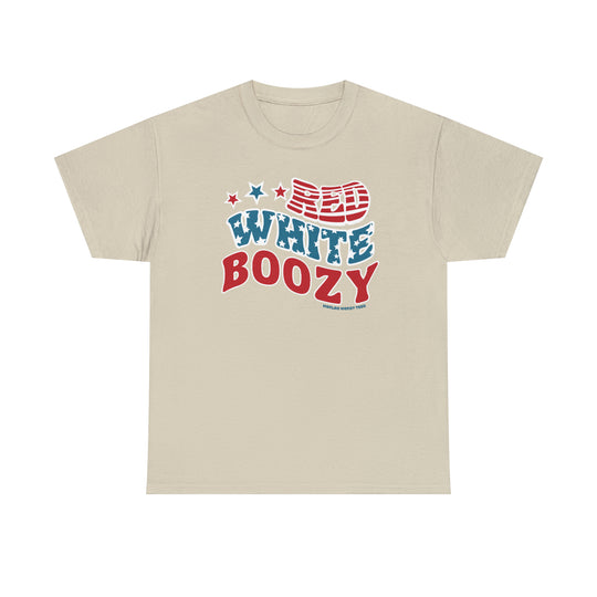 Unisex Red White and Boozy Tee, a wardrobe essential from Worlds Worst Tees. No side seams, durable tape on shoulders, and ribbed collar. 100% cotton, medium weight, classic fit. Sizes S-5XL.