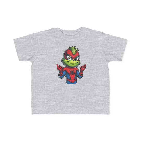 Toddler Christmas Spider Tee featuring a Grinch-Spider-Man mash-up, perfect for sensitive skin, classic fit, and high-quality print.