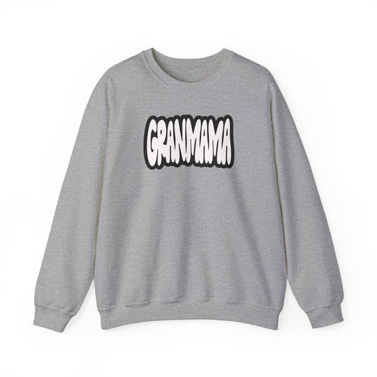 Granmama Crew unisex heavy blend crewneck sweatshirt, 50% cotton, 50% polyester, ribbed knit collar, no itchy side seams, medium-heavy fabric, loose fit, true to size, ideal comfort wear. Sizes: S-5XL.