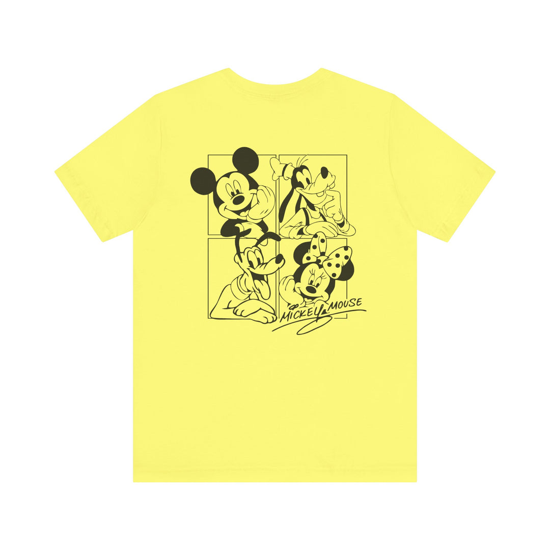 Mickey and CO Tee, classic unisex jersey, soft cotton, ribbed knit collar, tapered shoulders, dual side seams, retail fit, ideal for casual and semi-formal wear.
