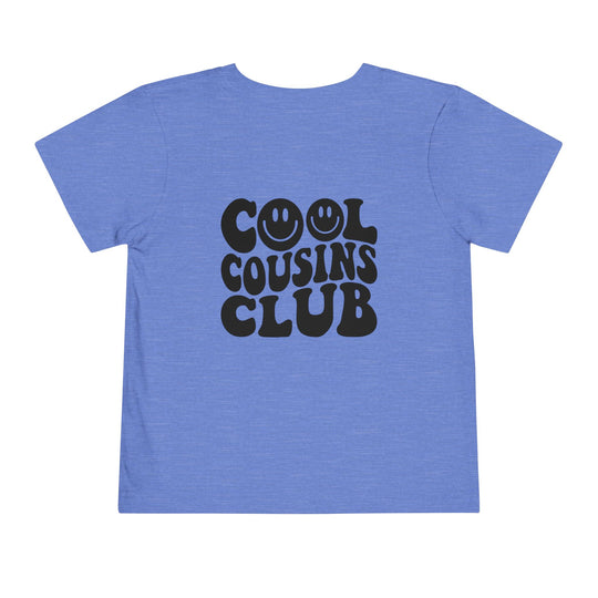 Cool Cousins Club Toddler Tee, soft cotton fabric, short sleeves, comfortable fit, ideal for everyday wear. Perfect for adding a unique touch to kids' wardrobes.