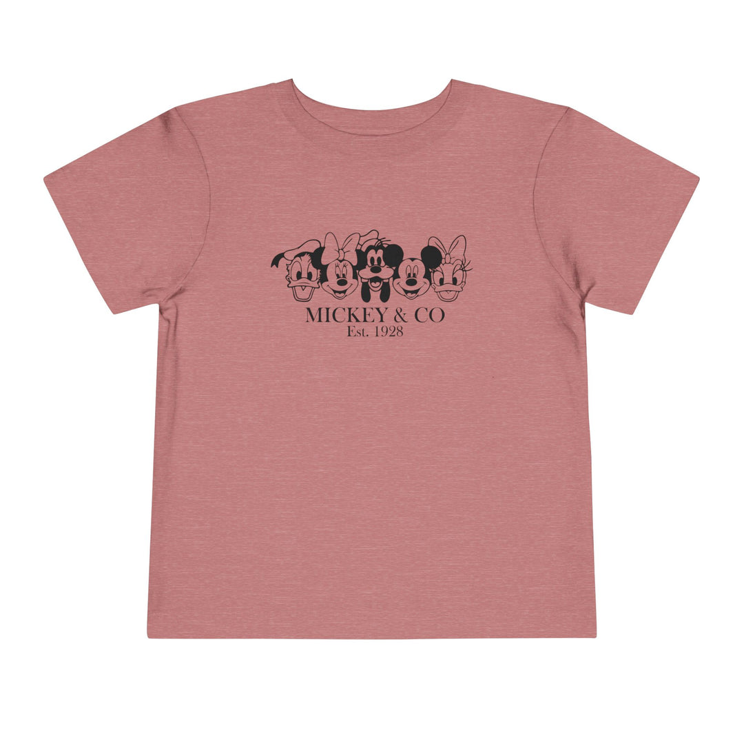 Mickey & CO Toddler Tee featuring lightweight, 100% Airlume combed cotton for comfort, tear-away label, and available in various sizes for a custom fit.