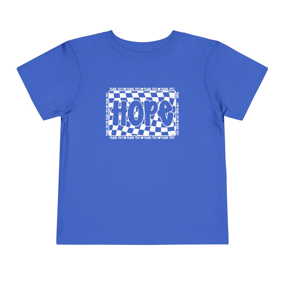 Hope Toddler Tee, a blue checkered short sleeve shirt for kids, crafted from soft Airlume cotton, ideal for everyday wear.