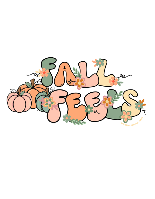 A durable Fall Feels Toddler Long Sleeve Tee made of 100% combed ringspun cotton, featuring ribbed collar and EasyTear™ label for comfort and longevity. Unisex fit for ages 2-6.