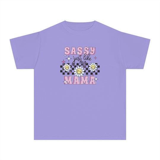 Kid's tee shirt featuring Sassy Like My Mama text, made of 100% combed ringspun cotton. Soft-washed, garment-dyed fabric in a classic fit for all-day comfort. Ideal for active kids.
