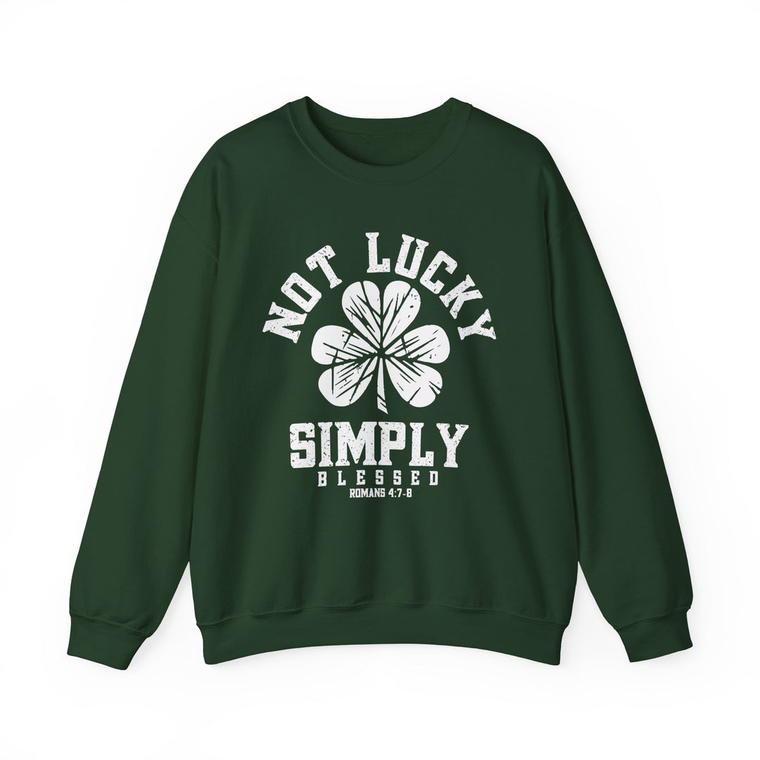 Not Lucky Crew sweatshirt featuring a four-leaf clover design, made from a comfortable polyester-cotton blend, ideal for casual wear.