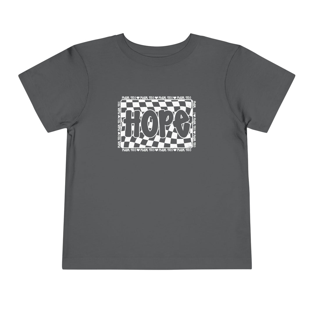 Hope Toddler Tee: Grey t-shirt with a black and white design, made from soft Airlume cotton, perfect for daily wear by toddlers.
